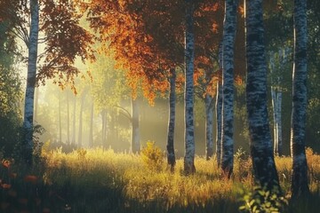 Serene Autumn Forest with Soft Morning Light