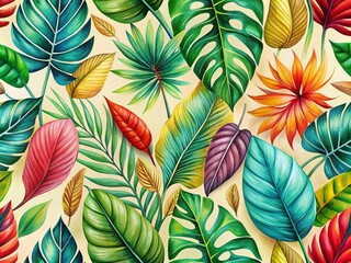 Hand Painted Tropical Leaves Pattern for Home Decor and Textile Design