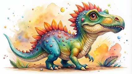 Hand Painted Watercolor Cute Dinosaur Illustration - Realistic Dino from the Jurassic Period for Product Photography
