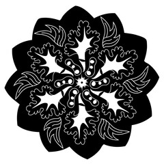 Mandala Energie Feuillage Soleil Couleurs Noir et Blanc Vecteur