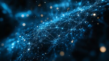 A futuristic network of interconnected nodes with glowing blue lights, ideal for illustrating technology, AI, big data, or digital connectivity themes