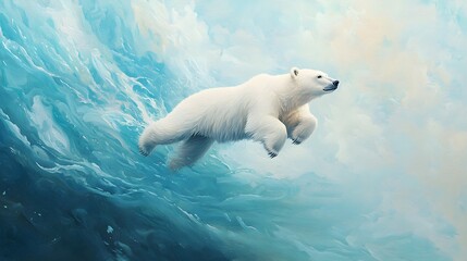 Naklejka premium Polar Bear in the Abstract Ocean