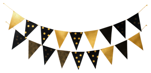 PNG Black and gold festival party bunting triangle banner flags.