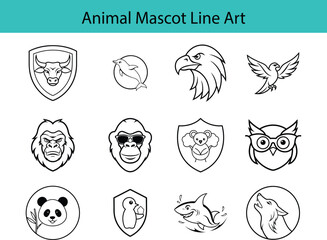 Fototapeta premium Animal Mascot Line Art Illustration Graphics