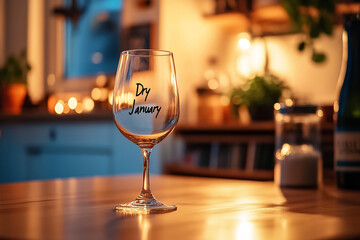 Dry January and empty glass,no alcohol month,health and wellness,mindful drinking