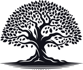 A simplistic representation of a Banyan: silhouette in a flat vector style, featuring a clean design against a white background Adobe Illustrator Artwork