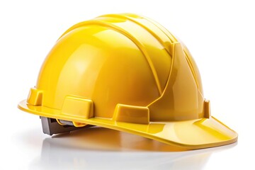 Fototapeta premium Yellow helmet isolated on white background in macro closeup