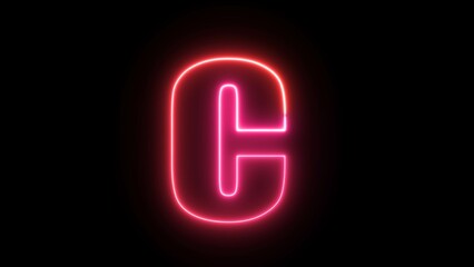 Letter C. Glowing neon icon on brick wall background