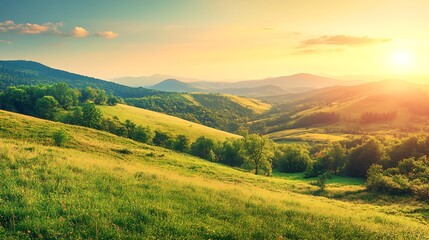 Naklejka premium Majestic sunset in the mountains landscape. Dramatic sky. Carpathian, Ukraine, Europe. Beauty world.