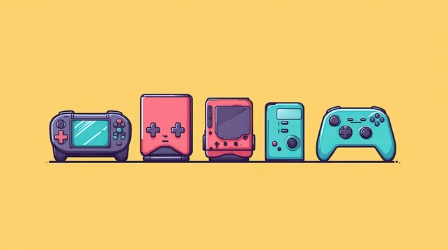 Retro Gaming Consoles and Controllers Illustration