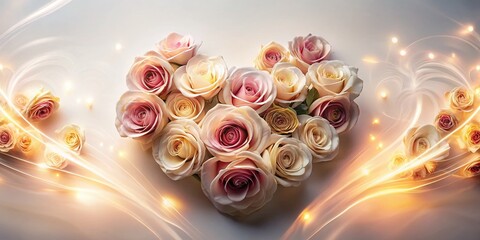 Heart Shape Roses on White Background for Valentine's Day - Long Exposure Photography