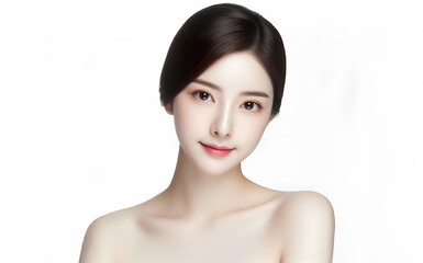 The most beautiful face of Asians, white background.