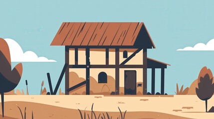 Naklejka premium 14th Century Simple Flat Vector House Illustration