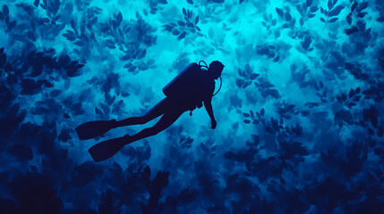 A diver explores vibrant underwater scenery, surrounded by schools of fish and plants, showcasing the beauty of marine life and adventure.
