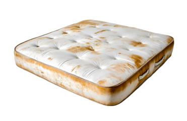 Old dirty stained mattress isolated on transparent background. PNG file, cut out