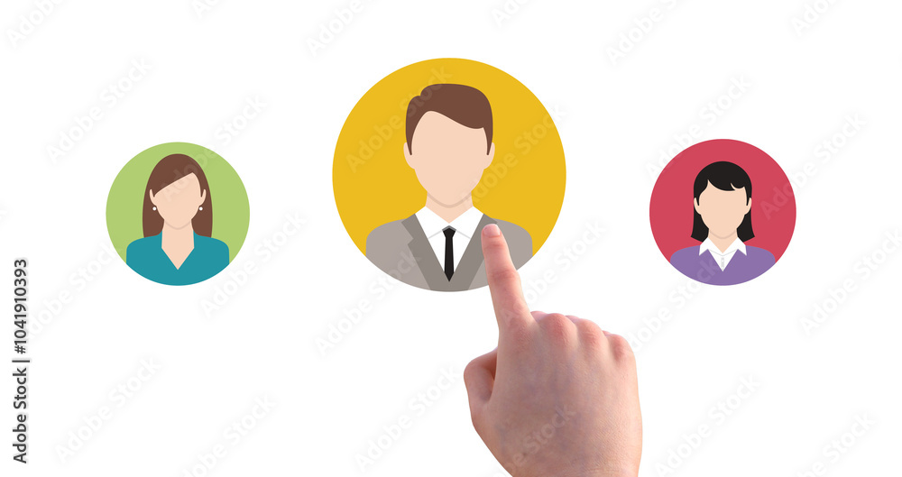 Poster business process management and automation concept with person moving wooden pieces on flowchart dia