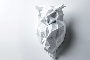 White owl made of paper with a triangular shape. The owl is looking at the camera. The image has a calm and peaceful mood