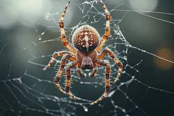 Spider's fangs visible as it clings to its web