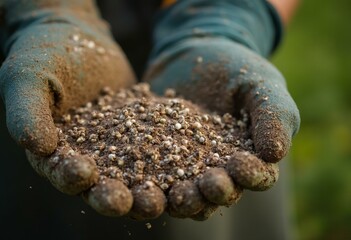 Gloved Hands Holding Soil And Seeds