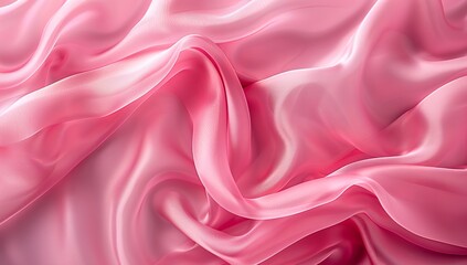 Fototapeta premium Abstract background with pink silk fabric in the shape of waves, top view....