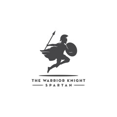 silhouette of spartan warrior,Greek warrior leaping to attack with spear and shield vector