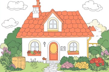 Small houses for color-by-number pages designed for kids. Cute and simple style with clear, bold lines and large sections for easy coloring. 