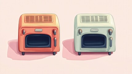 Fototapeta premium Colorful Toasters and Ovens Illustration for Kitchen Decor