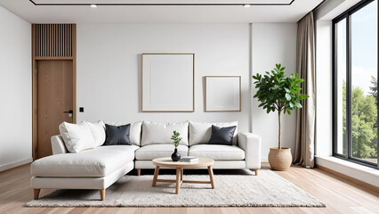 Fototapeta premium Living room loft, industrial style, room furnished in a minimalist style.