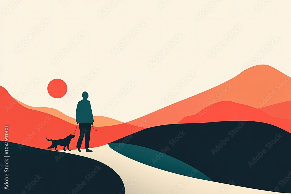 Poster a man standing on a hill with a dog