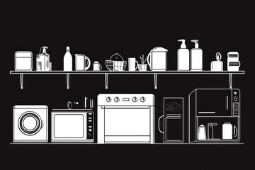 some vector illustration black and white home appliances on on one line