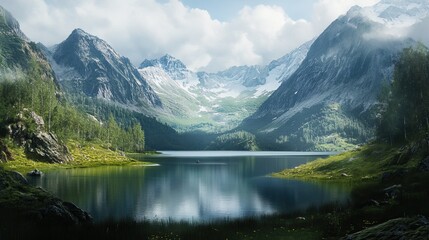 lake in the mountains.