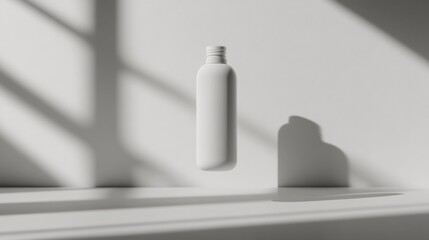 a floating cosmetic bottle with a glossy pearl white