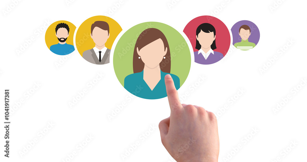 Poster business process management and automation concept with person moving wooden pieces on flowchart dia