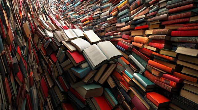 Colorful Spiral of Books in Artful Setup