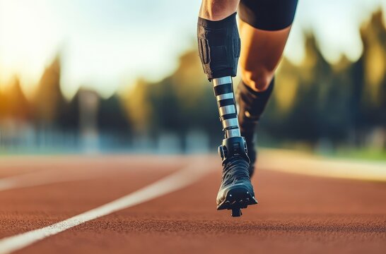Amputee Athlete Running on Track with Prosthetic Leg