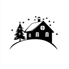 Naklejka premium simple christmas house.black and white, white