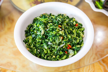 A dish of home-cooked fried radish sprouts