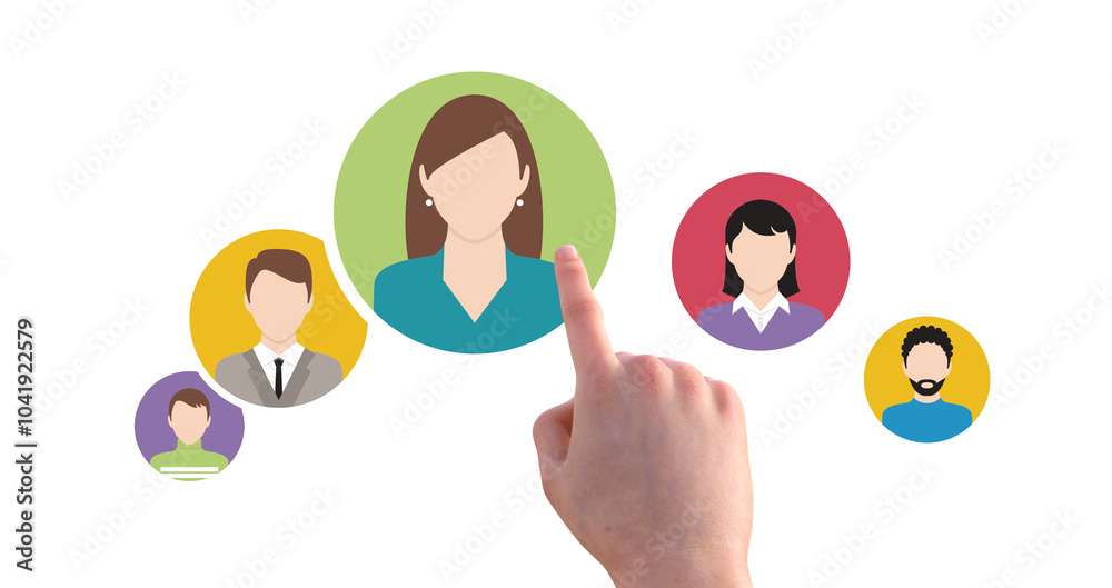 Poster business process management and automation concept with person moving wooden pieces on flowchart dia