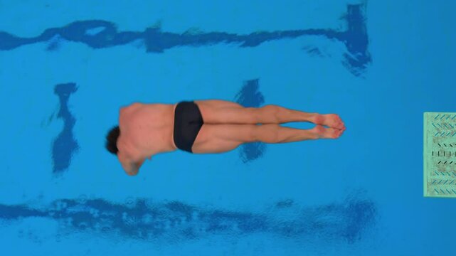 A professional athlete executes a flawless spring dive during a competition. The athlete's precision, strength, and grace are on full display, capturing the intensity and beauty of competitive diving