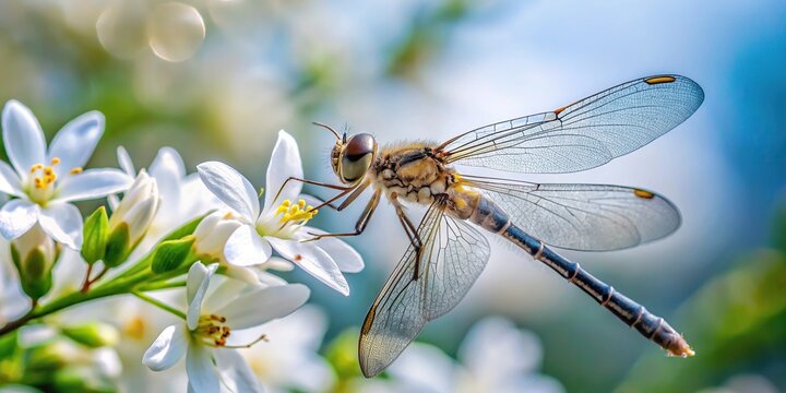 Close-up of a dragonfly on white wrightia religiosa flower
