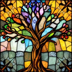 Tree Stained glass pattern images, stunning stained glass texture, Colorful stained pattern, intricate trees, pattern, stained glass stained glass	