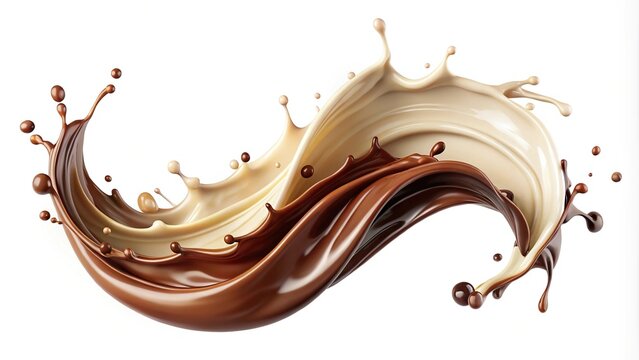 chocolate and vanilla mixed splash on white background milk and chocolate splash