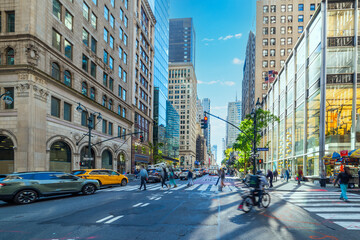 Crossroad in Midtown Manhattan on a sunny morning