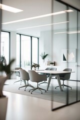 A softly blurred image of a modern, sleek office interior featuring stylish furniture, large windows, and minimalist decor, creating a serene and inviting atmosphere.