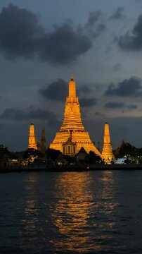 Wat Aron temple sunset river in Bangkok amazing night view