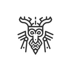 Obraz premium Stylized Line Drawing of a Creature with Antlers and a Mask