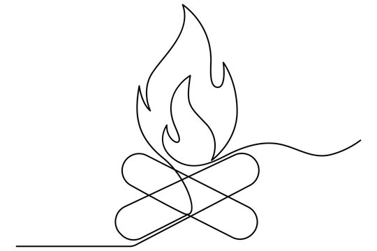 recommend clip art: Bonfire single line art drawing of outline vector art.