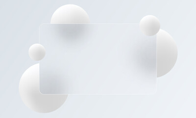 Background design template glass morphism transparent glass partition and floating spheres .