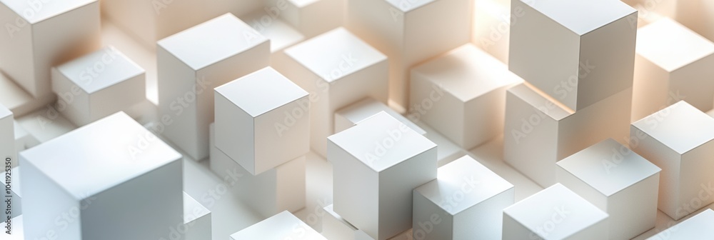 Poster Various cubes in different sizes and shades form an intricate network, enhancing the visual appeal against a soft background. Generative AI