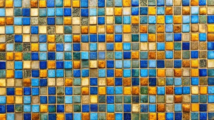 Fototapeta premium Colorful mosaic of blue and gold tiles